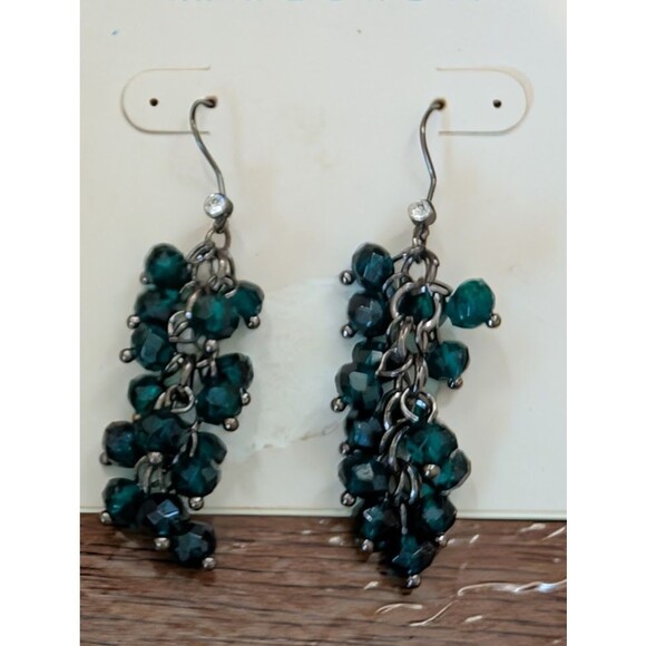 m. haskell Cluster Drop Chandelier Earrings Greenish Teal Beads - Picture 1 of 3